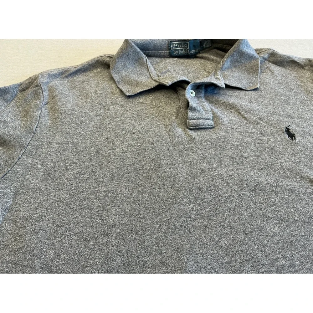 Polo Ralph Lauren Vintage Polo Shirt Gray Custom Fit Large Cotton Short Sleeve